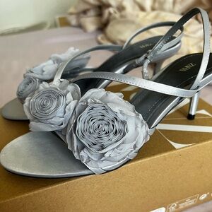 Zara Metallic Gray Floral Heels